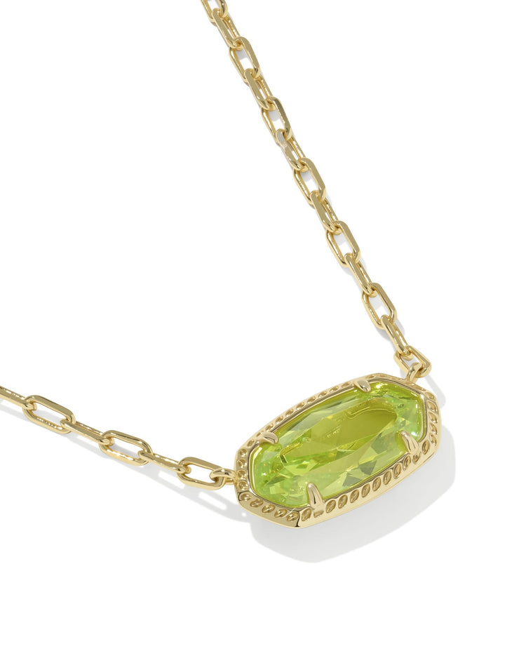 Elisa Luxe Short Pendant Necklace with a lime green stone on a gold paperclip chain.