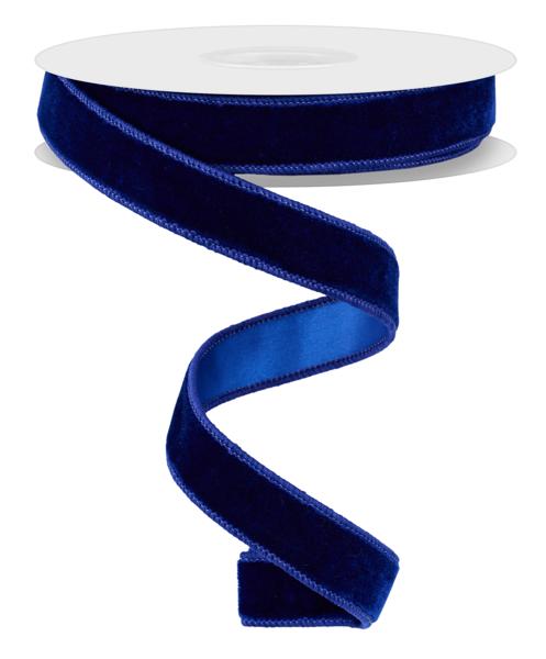 7/8 inch by 10 yard roll of royal blue velvet fabric with satin backing
