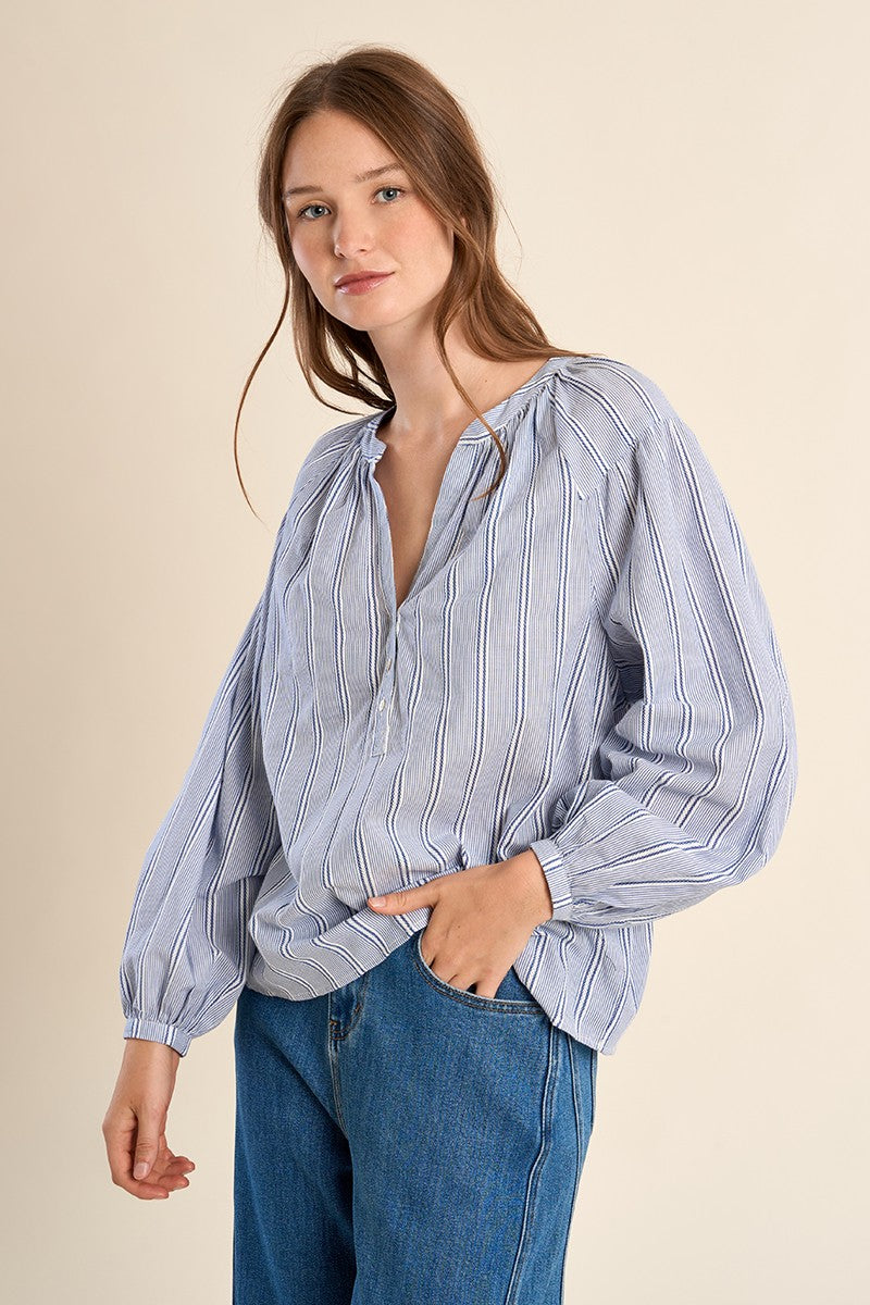Maxine Ladies Woven Blouse in light beige cotton with a relaxed silhouette.