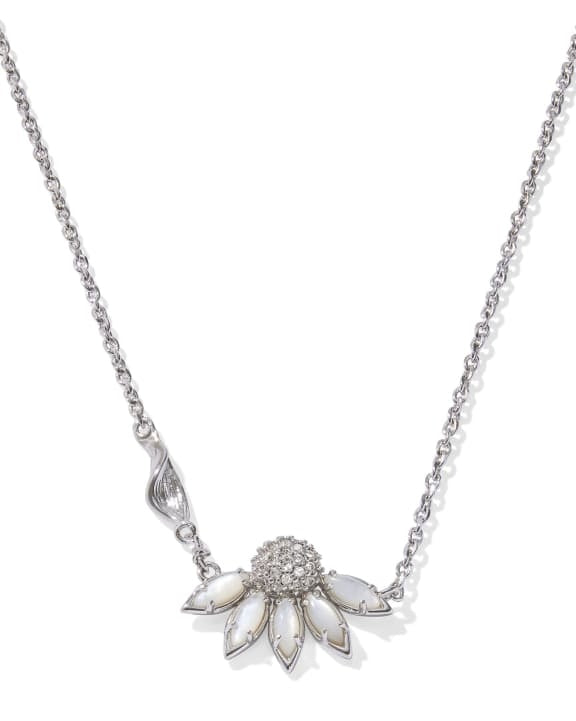 Anya Flower short pendant necklace in gold over brass with white cubic zirconia accents and a lobster clasp.