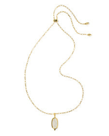 Dani Stepped Frame Long Pendant Necklace in gold with an ivory mother-of-pearl stone.