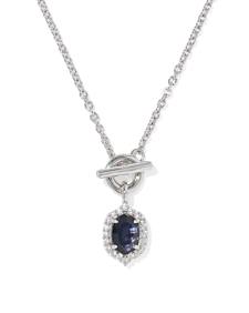 Daphne Crystal Frame Toggle Necklace in rhodium with a blue glass pendant and crystal halo.