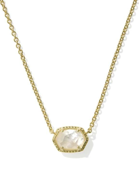 Kendra Scott Daphne frame short pendant necklace in polished gold-tone metal with a clear crystal stone.