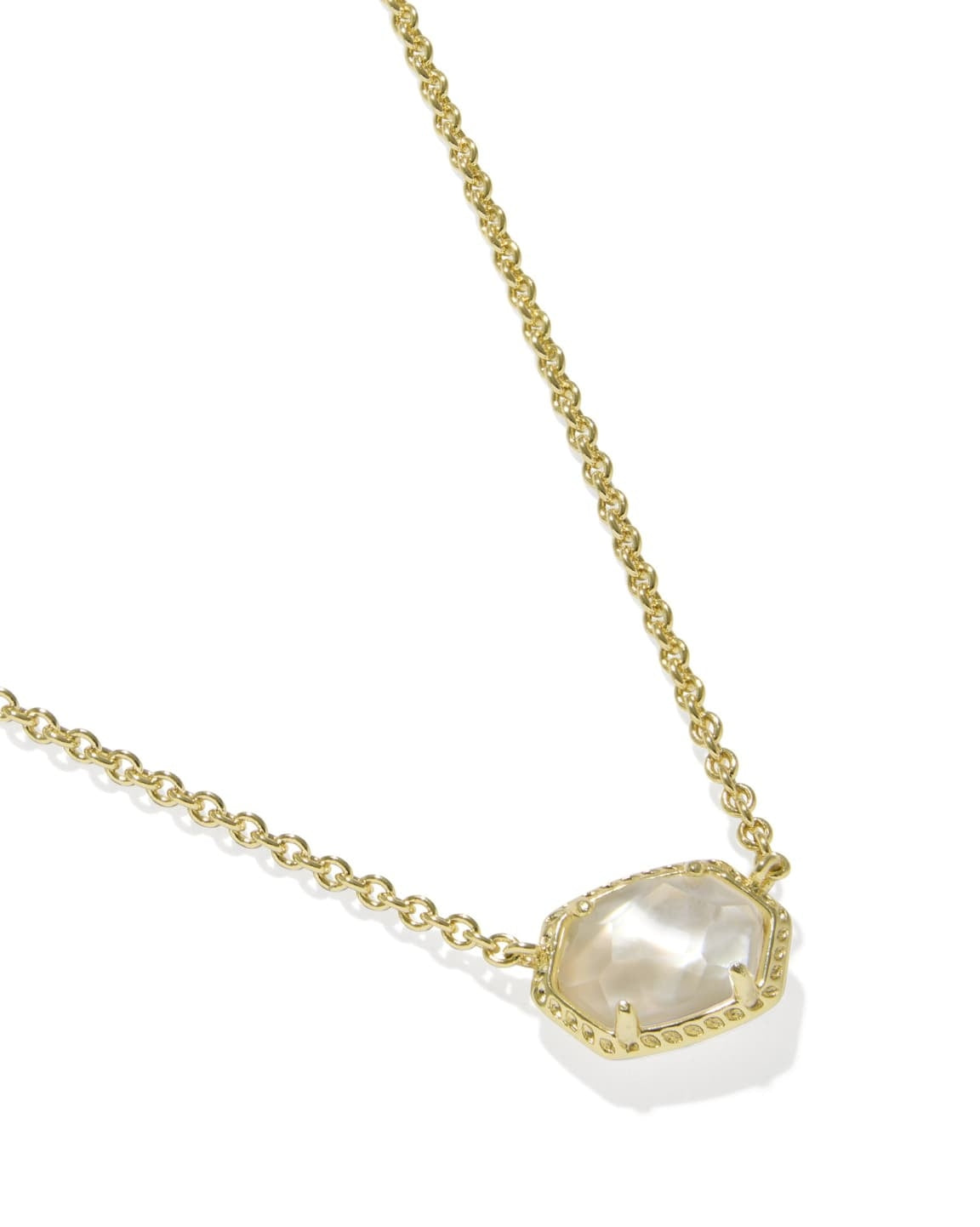 Daphne frame short pendant necklace in gold-tone metal with a rectangular silhouette.