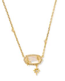Elisa Star Short Pendant Necklace in gold with a clear rock crystal over ivory mother-of-pearl.