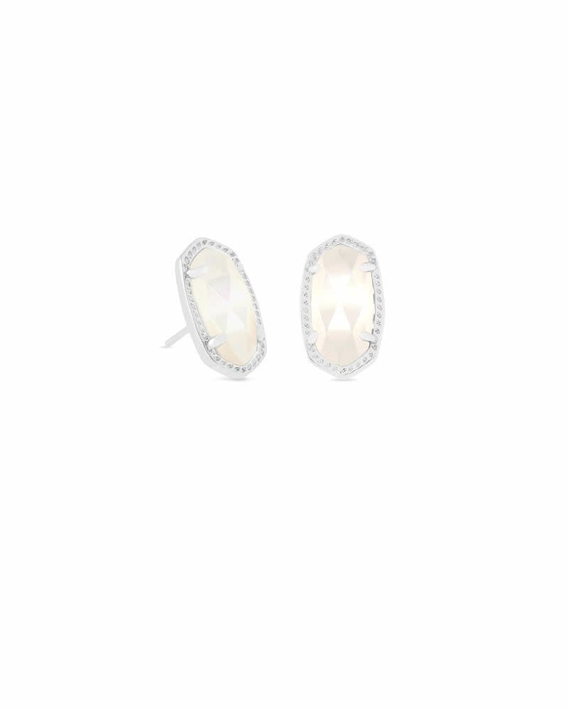 Ellie stud earrings featuring an oval dichroic glass stone set in a delicate metal frame.