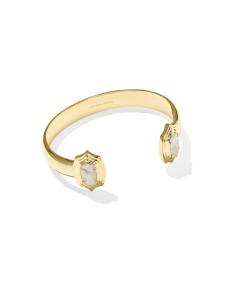 Gold Elton Stepped Frame Cuff Bracelet with two ivory mother-of-pearl stones.