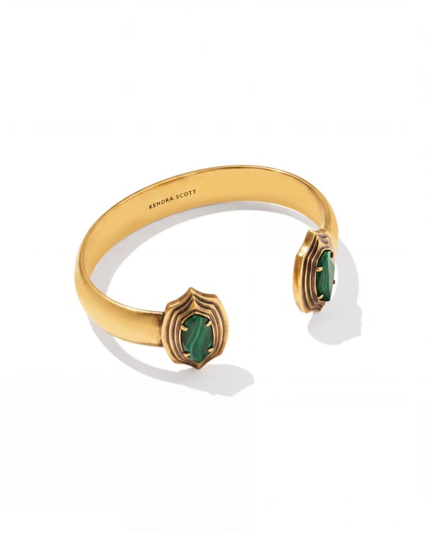 kendra scott elton stepped frame cuff bracelet vintage gold malachite 00