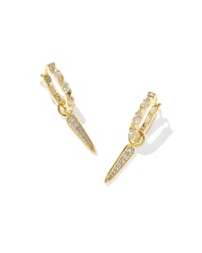 Fate Charm Huggie Earrings in gold with white cubic zirconia spike charms.