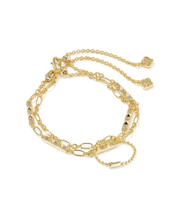 kendra scott fate set of 2 delicate chain bracelets gold white cz 00