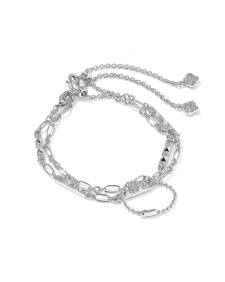 Fate Set of 2 silver-tone delicate chain bracelets with cubic zirconia accents.