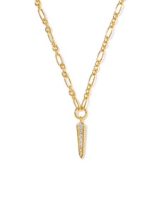 Fate Short Pendant Necklace in gold with a tapered, crystal-encrusted spike pendant on a link chain.