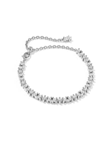 Fate Tennis Bracelet in rhodium with white cubic zirconia stones and an adjustable slider clasp.
