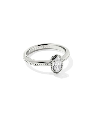 Mini Elyse Luxe Band Ring in silver with a clear, faceted marquise-shaped stone.