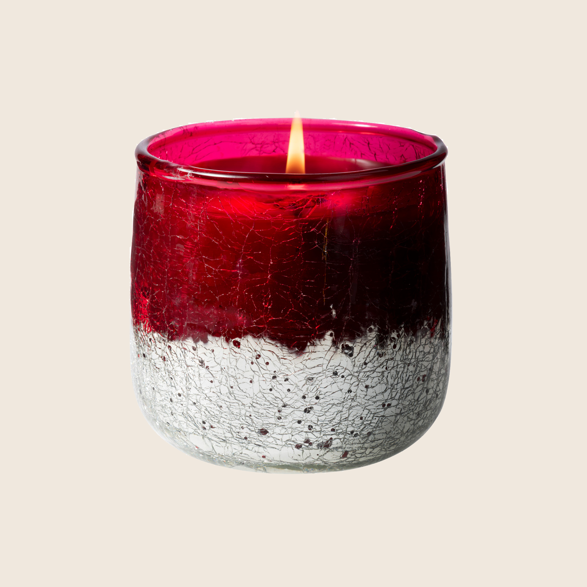 Red wax candle in metallic red glass with ombre finish