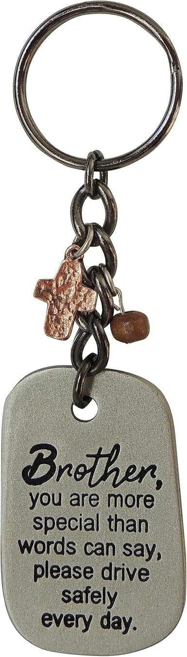 Metallic silver rectangular key ring with engraved Philippians 4:13 Bible verse and car silhouette.