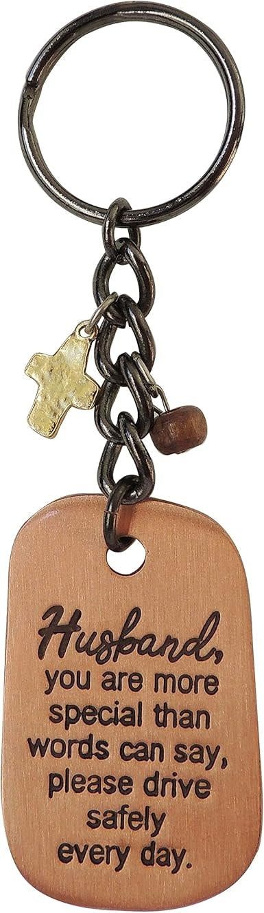 Silver-tone metal key ring with a rectangular tag displaying the Bible verse Philippians 4:13.