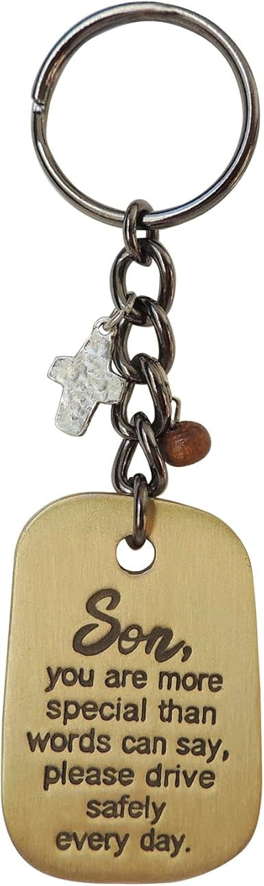 Metallic silver rectangular key ring with a blue background featuring the text Philippians 4:13.
