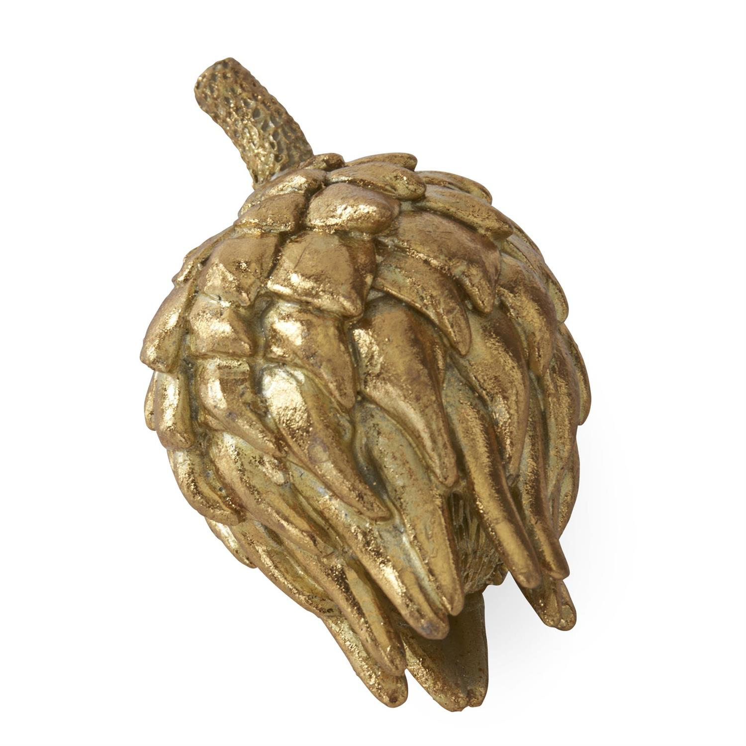 2.75 inch gold resin artichoke figurine with a textured, metallic finish.