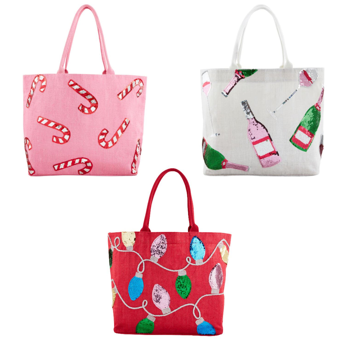Sequin jute Holiday Sparkle Tote with cotton handles