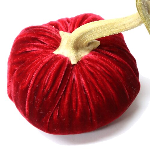 Handmade hot pink velvet pumpkin with a natural stem.