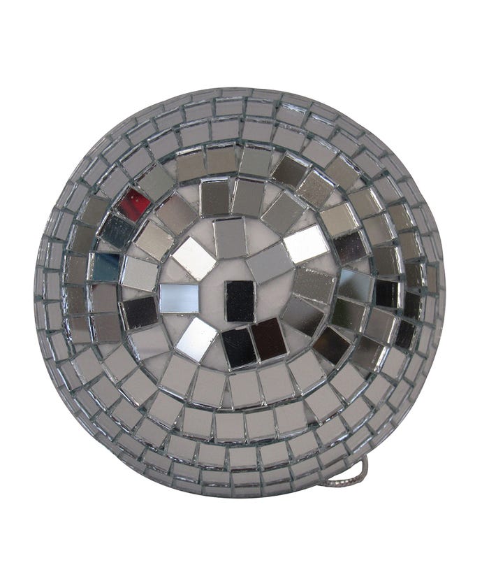 2-inch miniature mirrored glass disco ball ornament with silver hanging string.