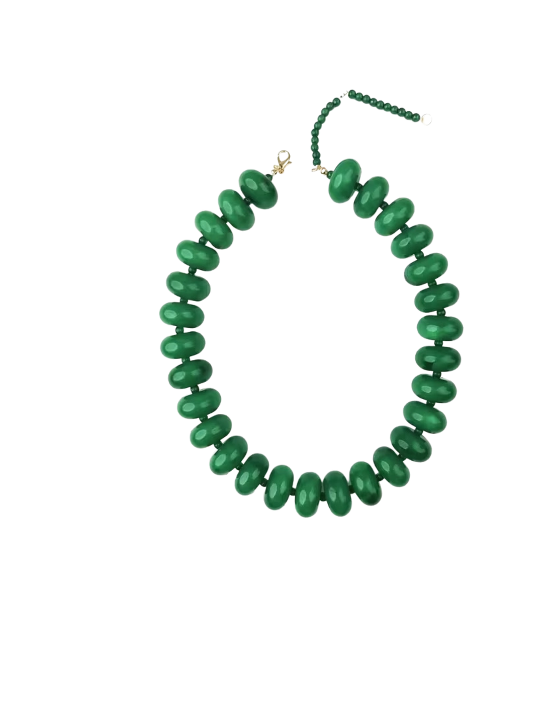 Bright green acrylic necklace with large oval beads and a gold-tone lobster clasp.