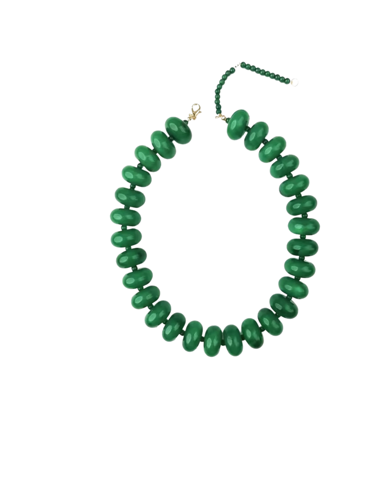Bright green acrylic necklace with large oval beads and a gold-tone lobster clasp.