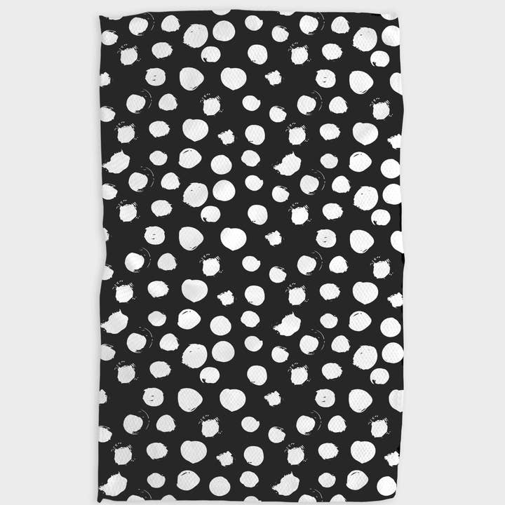 Recycled polyester waffle weave kitchen tea towel with single-sided print.