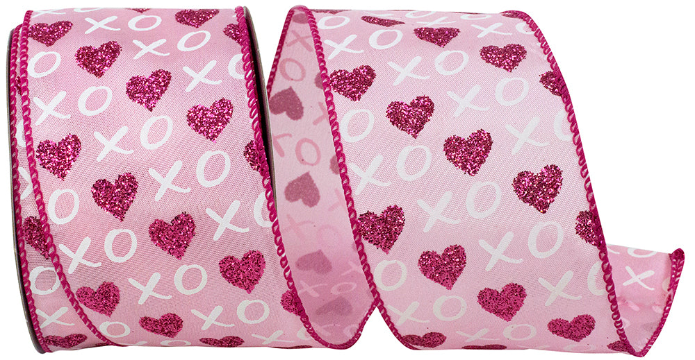 Pink polyester wired edge heart with glitter finish
