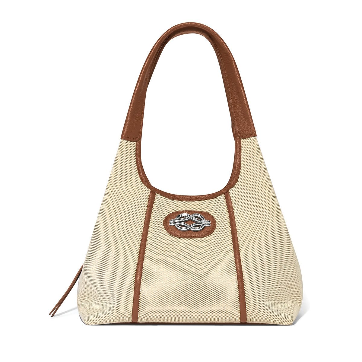 Brighton Selene Canvas Shoulder Bag in Bourbon with leather trim and Interlok knot hardware.