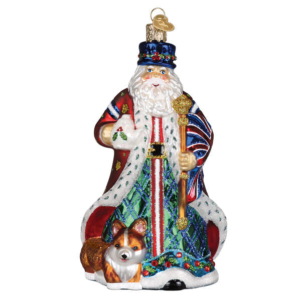 United Kingdom Santa ornament in royal red with holly crown