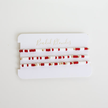 Handstrung Game Day Sprinkles bracelet featuring 14K gold-filled and Czech glass beads on elastic string.