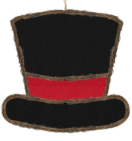 Black Smilax Glabra top hat with red band accents designed as a Frosty snowman craft accessory.