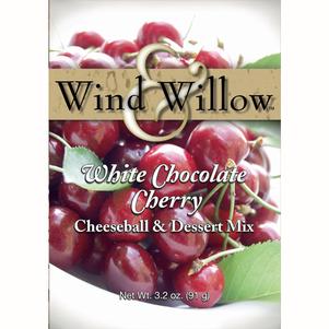 Wind & Willow White Chocolate Cherry Cheeseball & Dessert Mix package with fresh cherries.