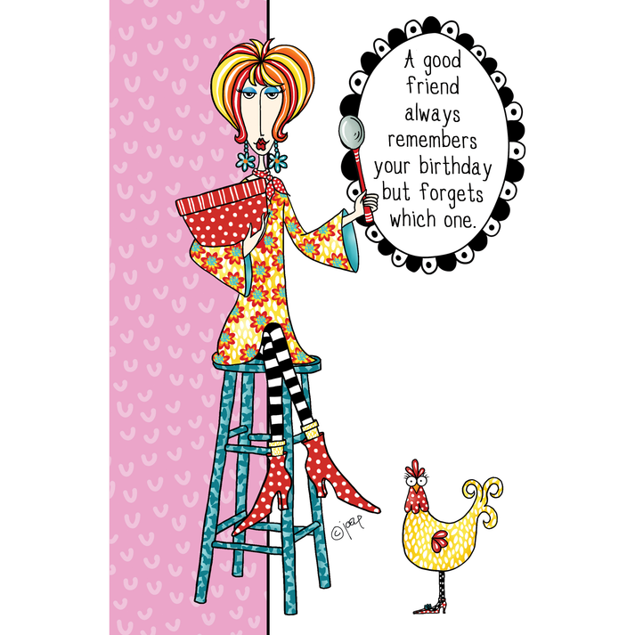 Dolly BD birthday card with foil glitter refinements inside text celebrating age milestones.
