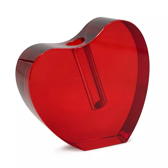 Large crystal red heart-shaped vase with clean geometric silhouette