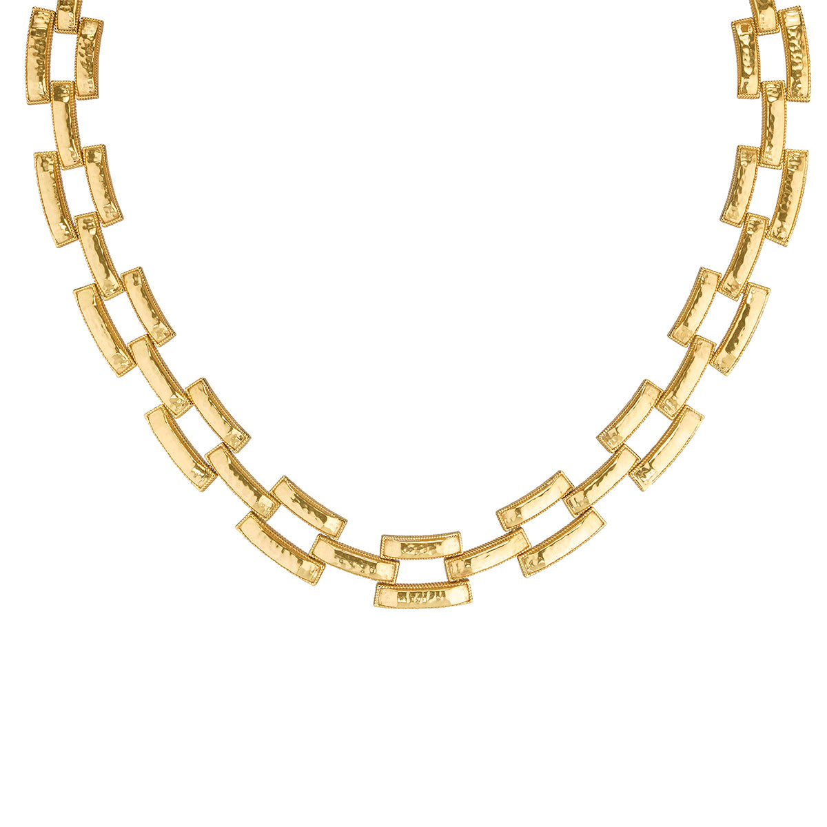Gold pathway link necklace with anti-tarnish coating on an 18-inch chain.