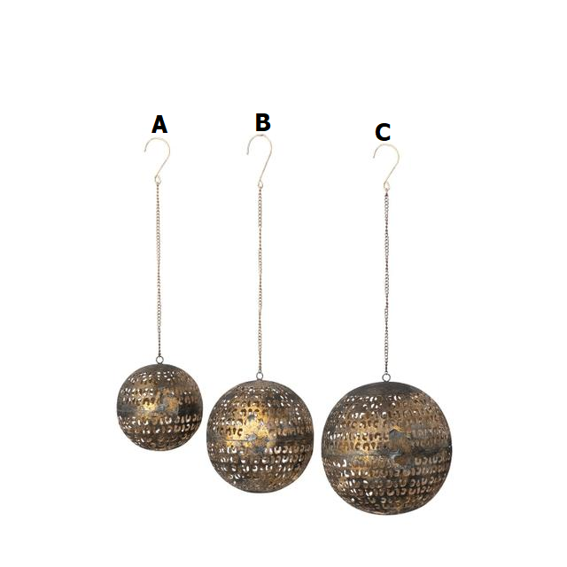 Metal opening ball ornament with closures and cut-outs