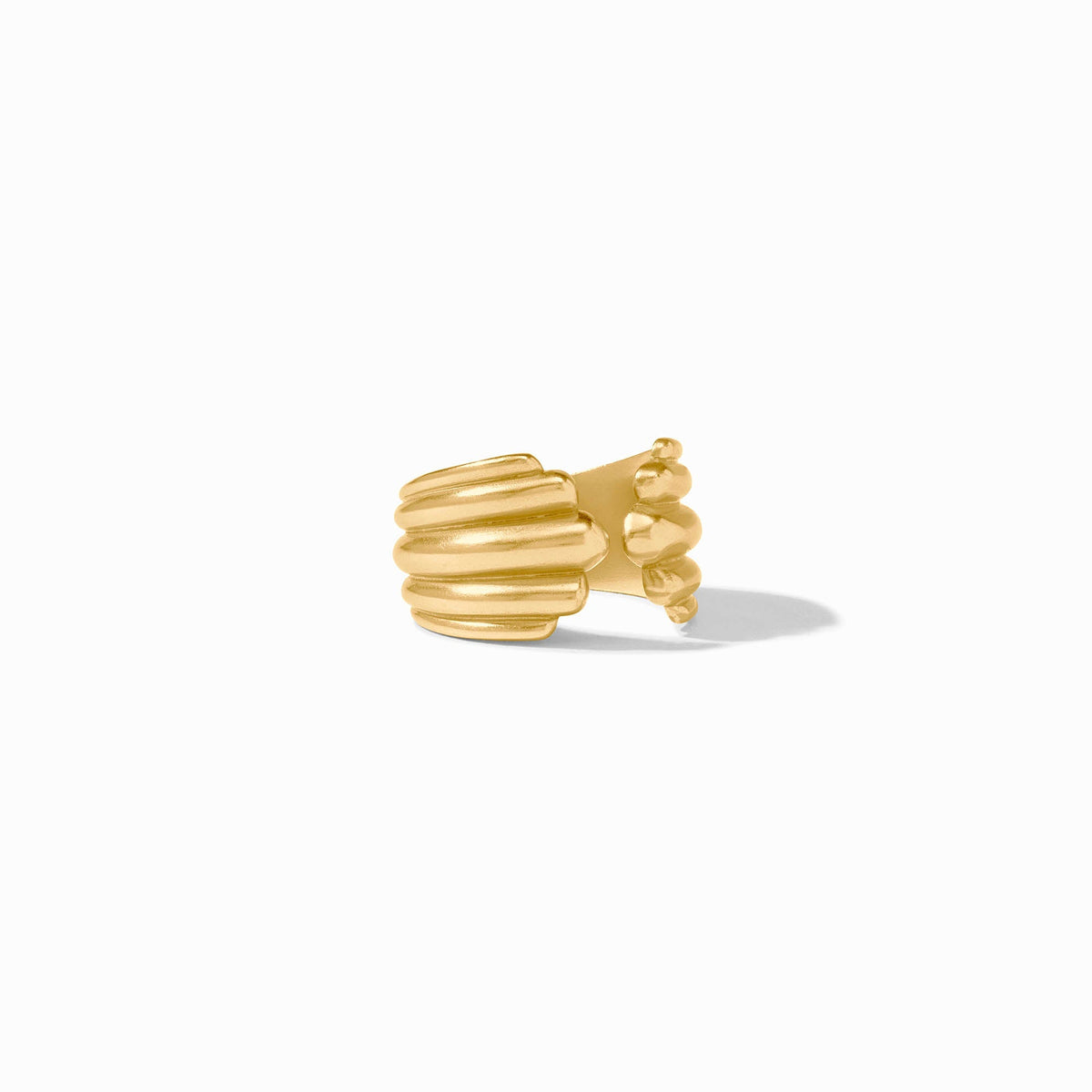 Gold Portofino ring with a ribbed band and a textured, bulbous end.
