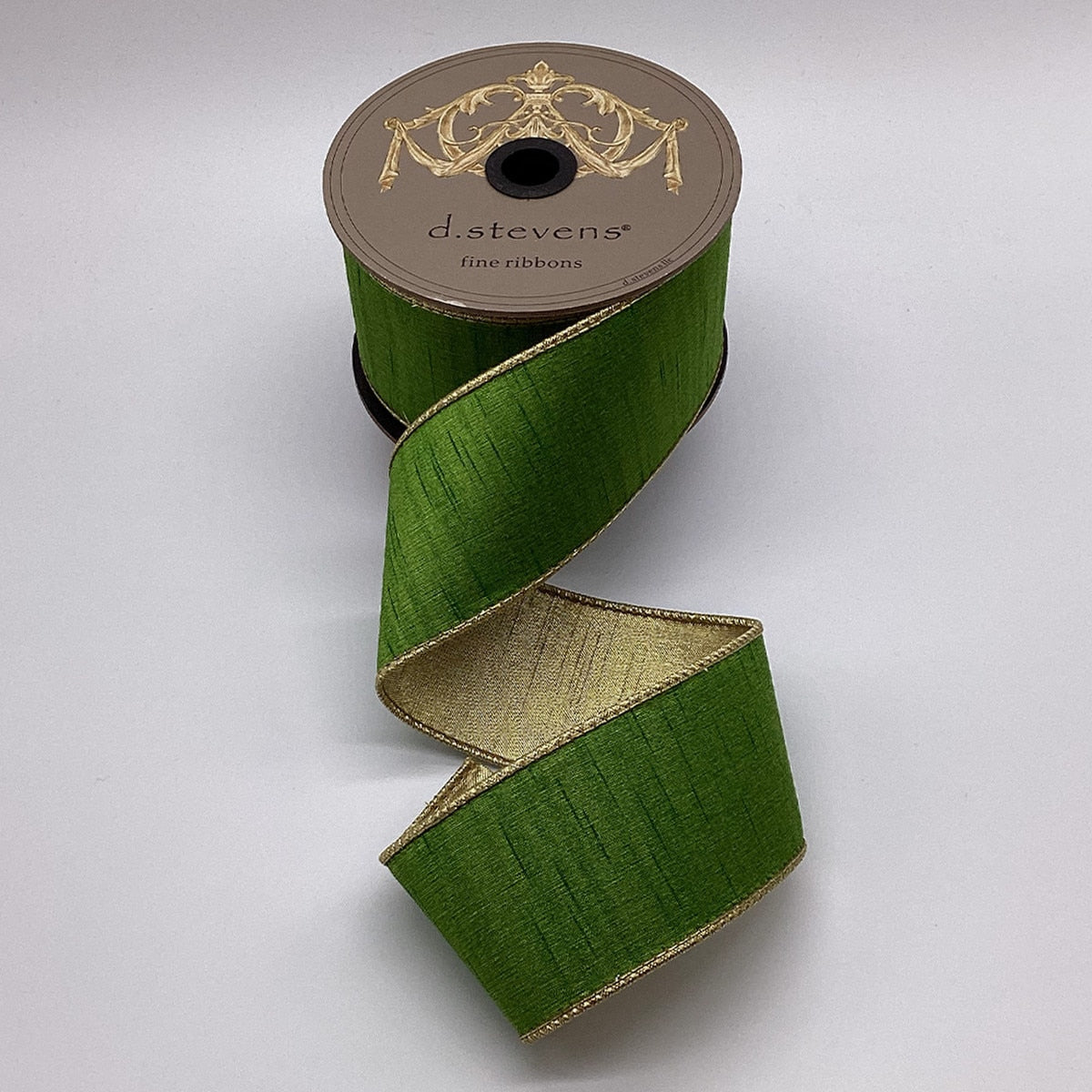 Slub Dupion ribbon with metallic gold back side visible