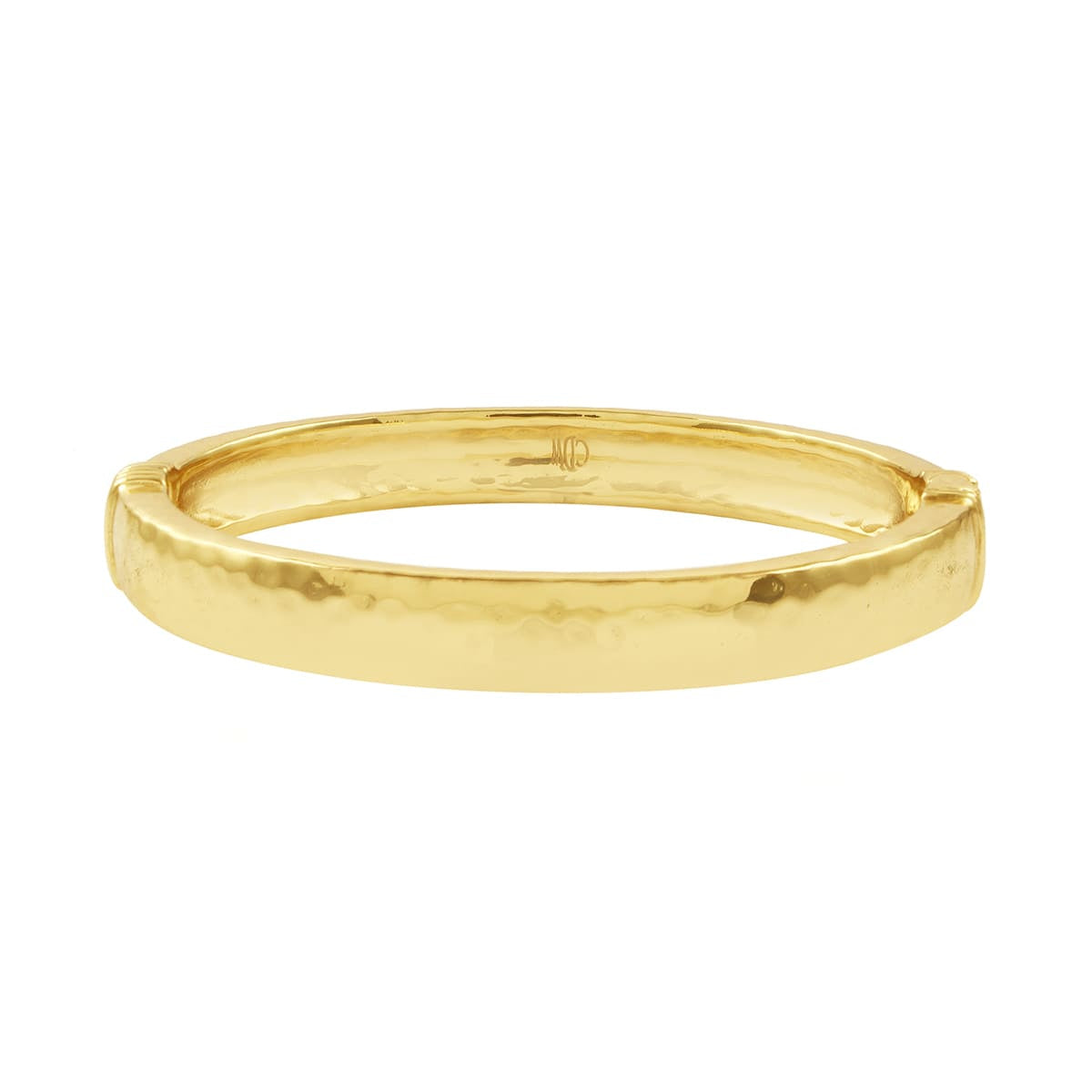 Gold hinged oval bangle bracelet with anti-tarnish coating