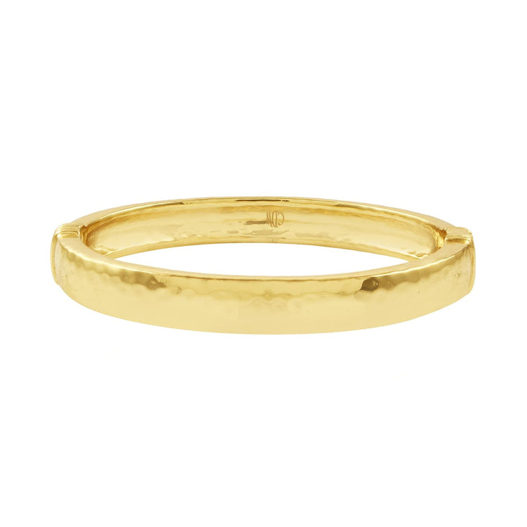 Gold hinged oval bangle bracelet with anti-tarnish coating