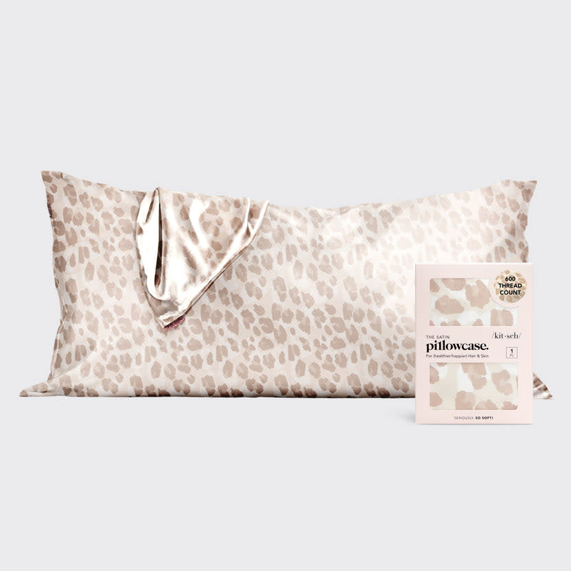 Leopard print satin pillowcase with a square shape