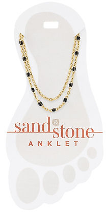 Gold petite black beaded duo chain anklet with sandstone accents