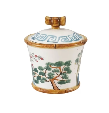 Hand-Painted Stoneware Sugar Pot with Lid