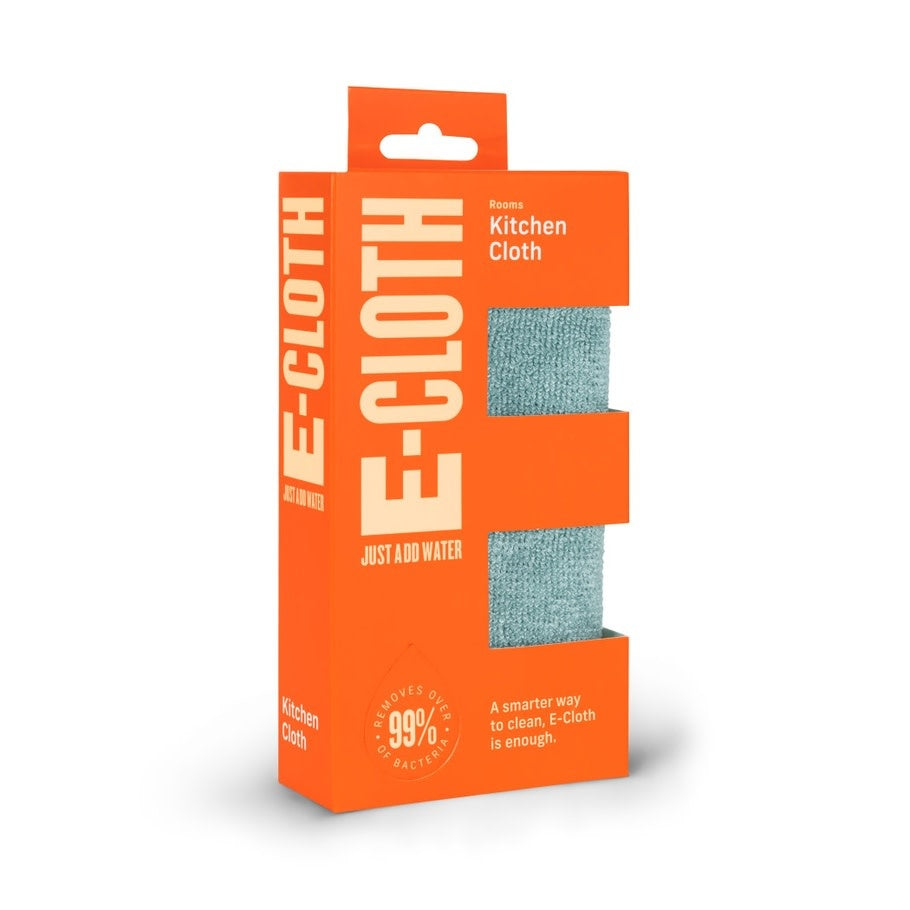 Square kitchen cleaning cloth with sewn-in scrubbing pocket on a white background
