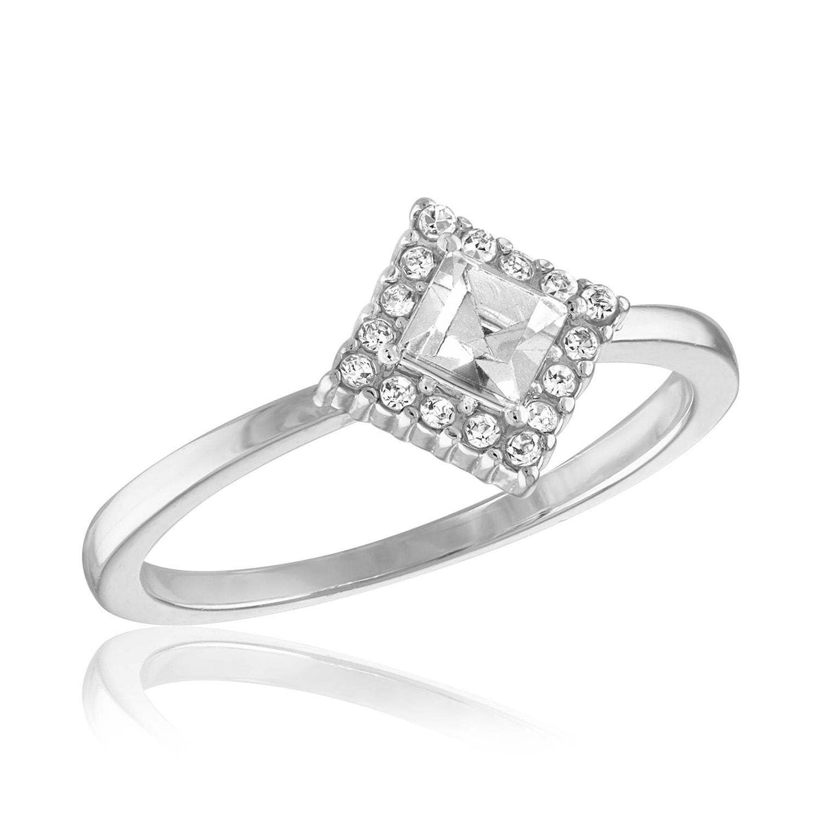 Princess-cut kite-shaped stack ring in sleek silver metal with a modern geometric silhouette.