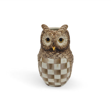 Mocha check ceramic owl vase with matte finish
