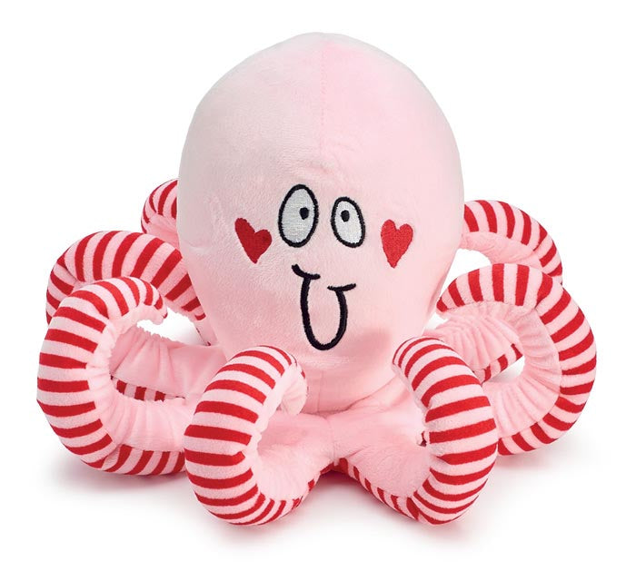 Plush Valentine Octopus stuffed animal in red with eight tentacles.